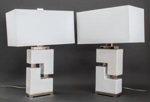 White Geometric Table Lamps, Pair (9678220165427)
