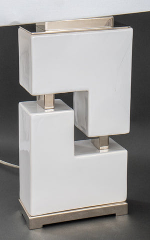 White Geometric Table Lamps, Pair (9678220165427)