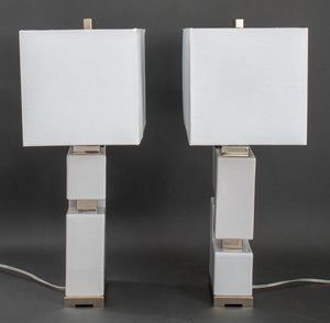 White Geometric Table Lamps, Pair (9678220165427)