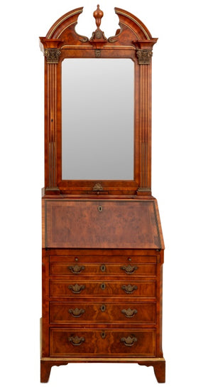 George II Style Burr Walnut Bureau Cabinet (9644386910515)