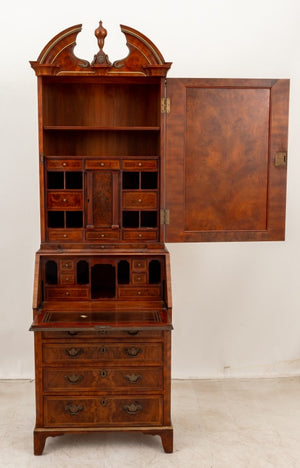 George II Style Burr Walnut Bureau Cabinet (9644386910515)