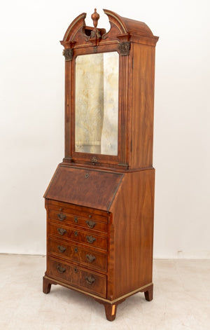 George II Style Burr Walnut Bureau Cabinet (9644386910515)