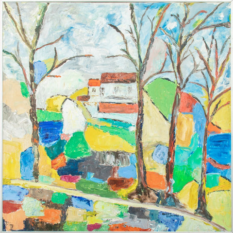 Harry Bleiweiss Cubist Landscape Oil on Canvas