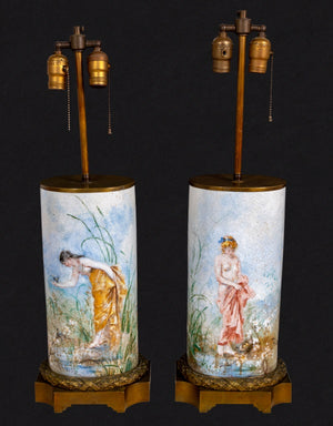 Prevost French Cylindrical Porcelain Lamps, Pair (9647916286259)