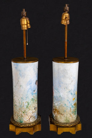 Prevost French Cylindrical Porcelain Lamps, Pair (9647916286259)