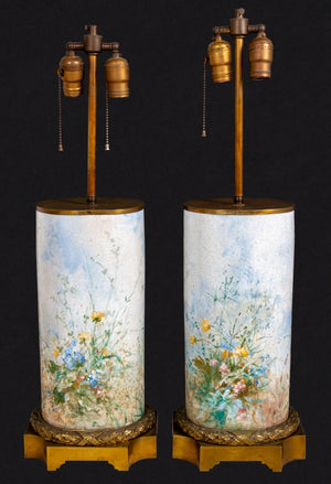 Prevost French Cylindrical Porcelain Lamps, Pair (9647916286259)