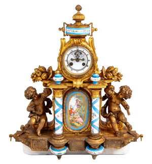 Louis XVI Style Gilt Metal and Sevres Mantel Clock