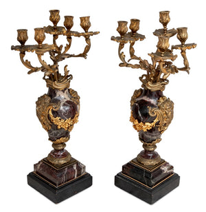 Pair of Louis XV Style Ormolu Mounted Marble Candelabras (9647849865523)