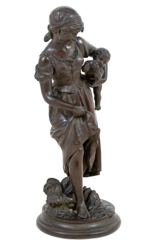 French School "Mother and Child" Bronze Sculpture (9642893050163)
