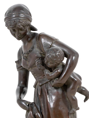 French School "Mother and Child" Bronze Sculpture (9642893050163)