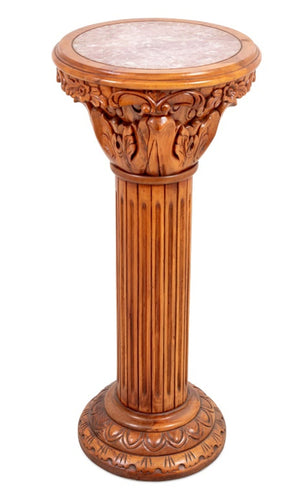 Neoclassical Pine and Marble Pedestal