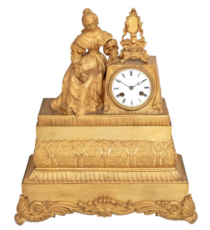 Charles X Gilt Bronze Figural Mantel Clock