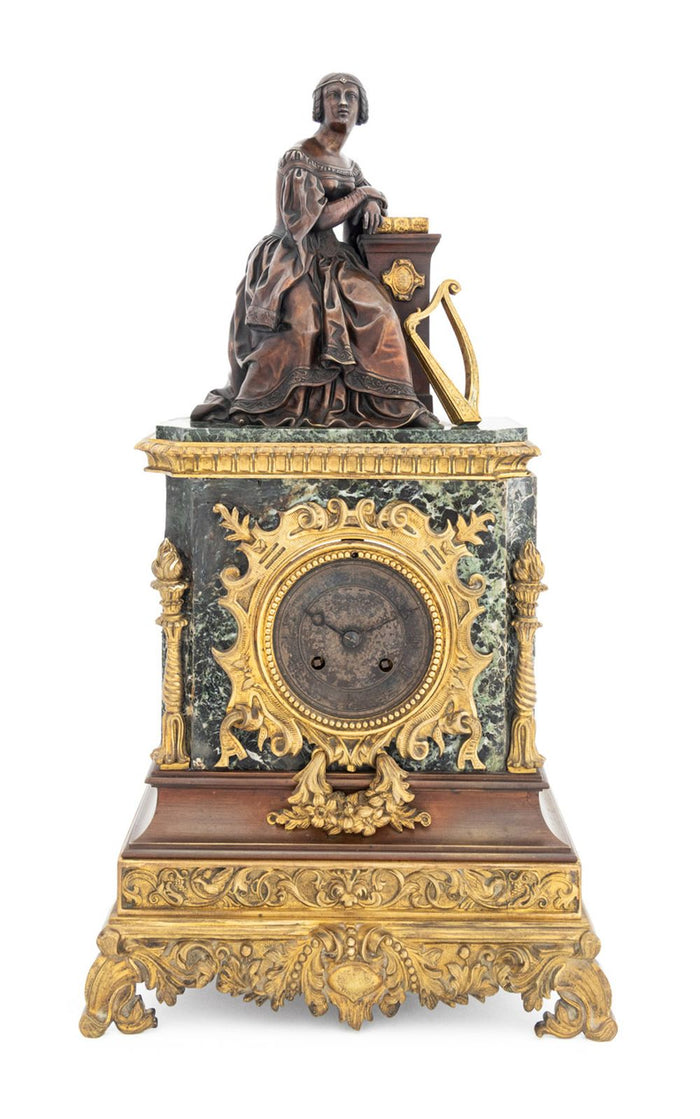 Charles X Patinated Bronze and Marble Clock