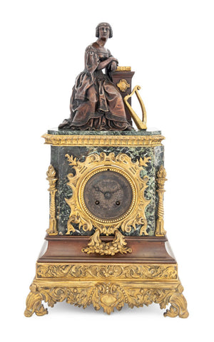 Charles X Patinated Bronze and Marble Clock