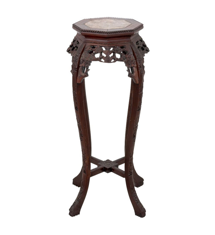 Chinese Hardwood and Marble Pedestal Table