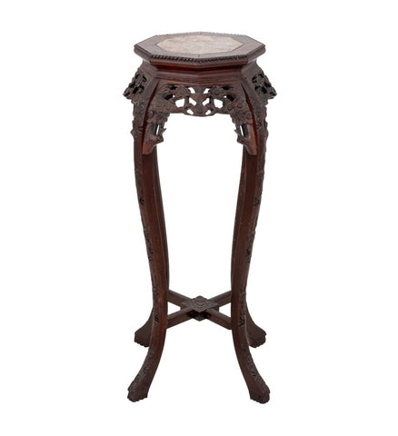 Chinese Hardwood and Marble Pedestal Table