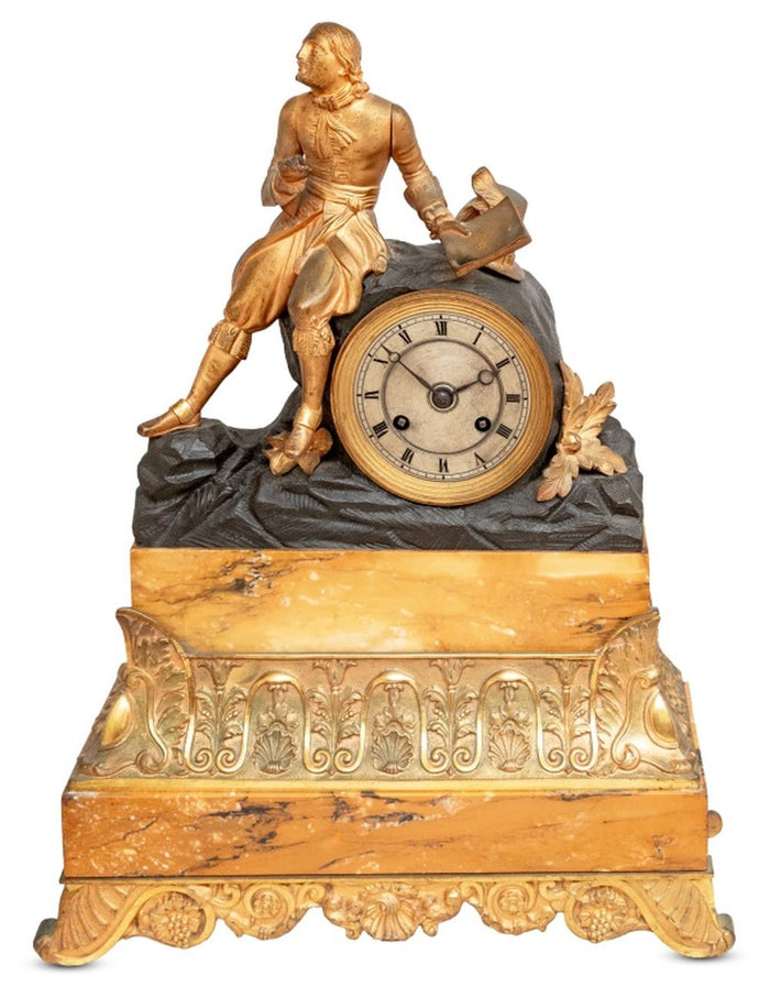 Charles X Gilt Bronze Yellow Marble Figural Clock