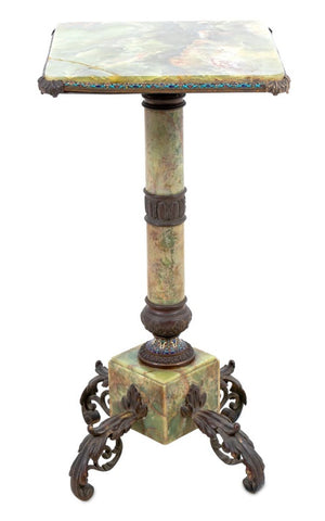 French Bronze & Enamel Mounted Onyx Pedestal