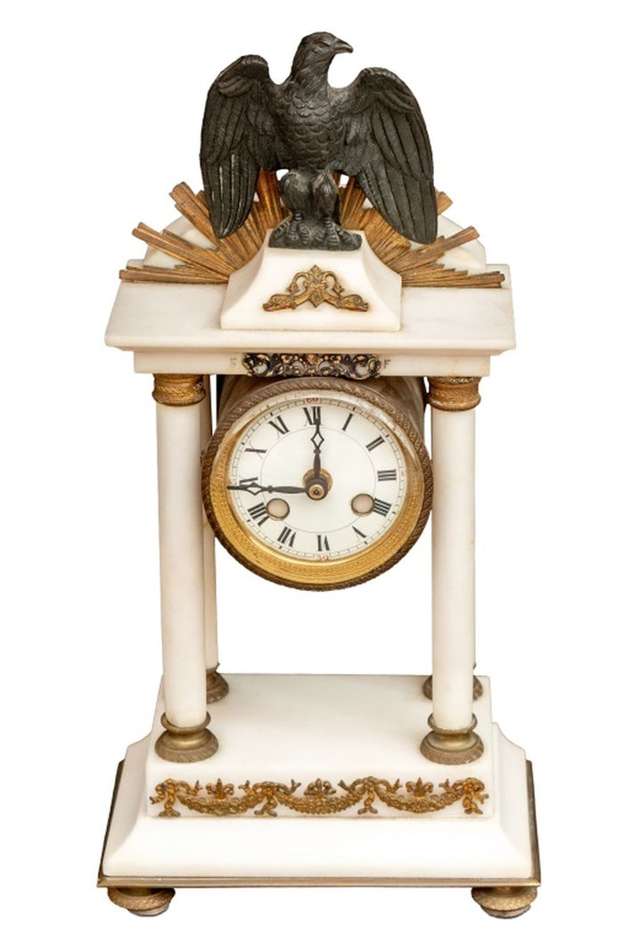 French Empire Style Gilt Metal and Marble Clock