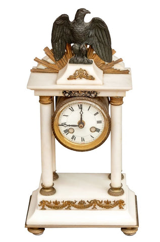 French Empire Style Gilt Metal and Marble Clock