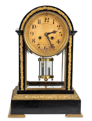 French Gilt Bronze and Black Slate Mantel Clock