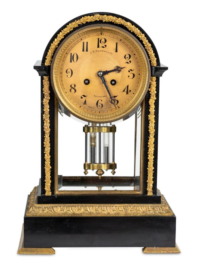 French Gilt Bronze and Black Slate Mantel Clock