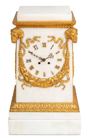 Louis XVI Style Ormolu Mounted White Marble Clock (9647838855475)