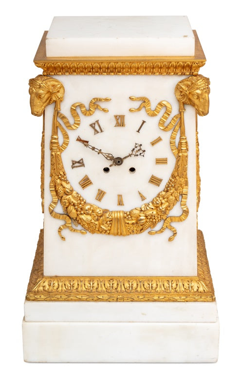 Louis XVI Style Ormolu Mounted White Marble Clock