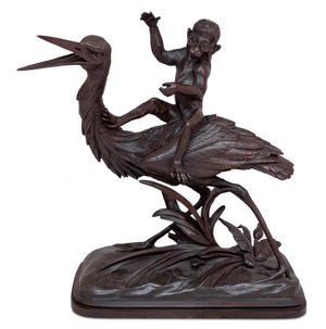 Henri Lechesne "Heron and Monkey" Patinated Bronze (9670286180659)