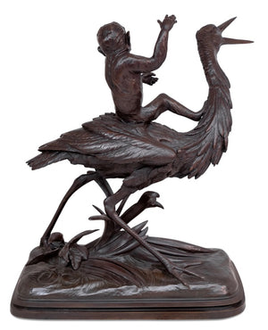 Henri Lechesne "Heron and Monkey" Patinated Bronze (9670286180659)