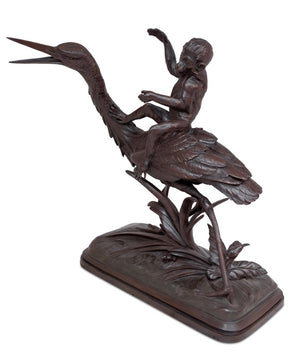 Henri Lechesne "Heron and Monkey" Patinated Bronze (9670286180659)