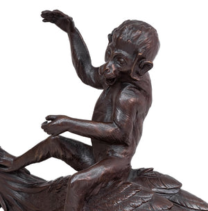 Henri Lechesne "Heron and Monkey" Patinated Bronze (9670286180659)
