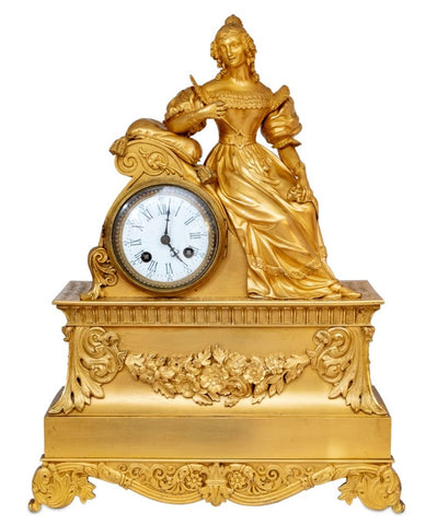 Restauration Gilt Metal Figural Mantel Clock