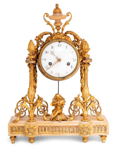 Louis XVI Style Ormolu and Alabaster Mantel Clock