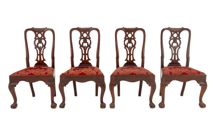 Portuguese Carved Mahogany Dining Chairs, 4