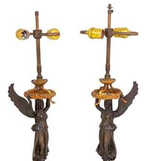 French Empire "Winged Victory" Bronze Lamps, Pair (9701509792051)