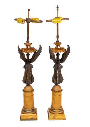 French Empire "Winged Victory" Bronze Lamps, Pair (9701509792051)