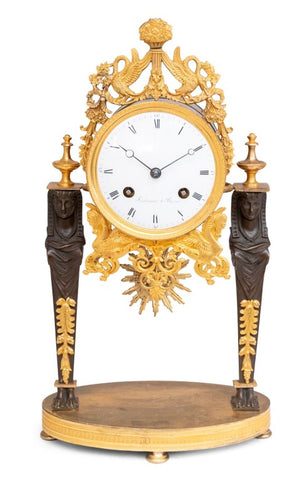 French Empire Ormolu and Patinated Bronze Clock
