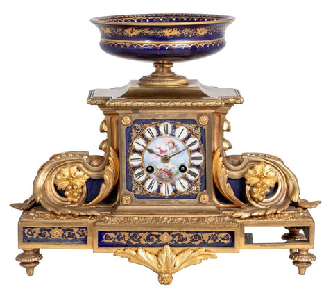 Napoleon III Gilt Bronze and Sevres Mounted Clock