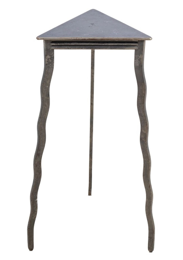 Postmodern Triangular Wrought Iron Pedestal Table