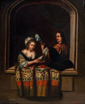 Caspar Netscher Lute Player and Woman Oil on Tin (9678886502707)