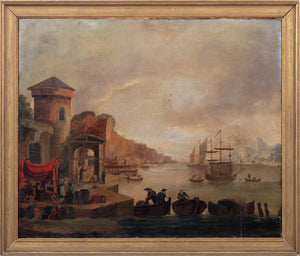 Italian School Harbor Scene Oil on Canvas (9651250790707)