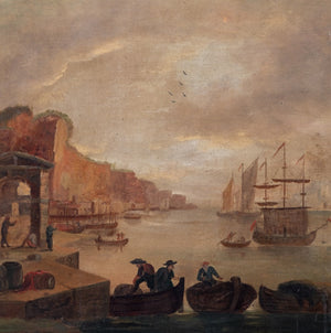 Italian School Harbor Scene Oil on Canvas (9651250790707)