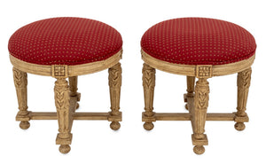 Pair of Louis XVI Style Cream Painted Stools (9615218475315)
