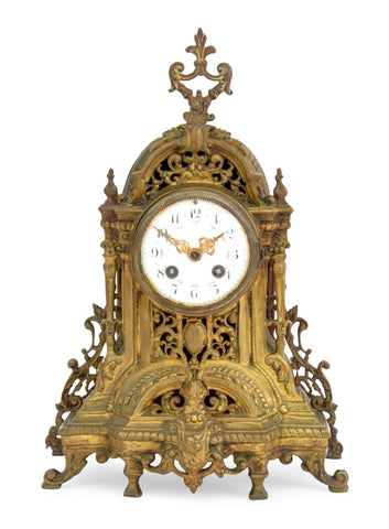 French Rococo Style Brass Mantel Clock, 19th C.