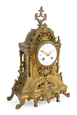 French Rococo Style Brass Mantel Clock, 19th C. (9771759698227)