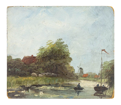 Dutch School River Landscape Oil on Panel