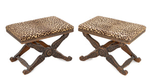 Regency Style Leopard Print Upholstered Stools, 2 (9825759920435)