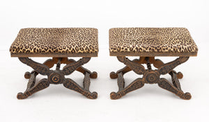 Regency Style Leopard Print Upholstered Stools, 2 (9825759920435)