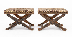 Regency Style Leopard Print Upholstered Stools, 2 (9825759920435)